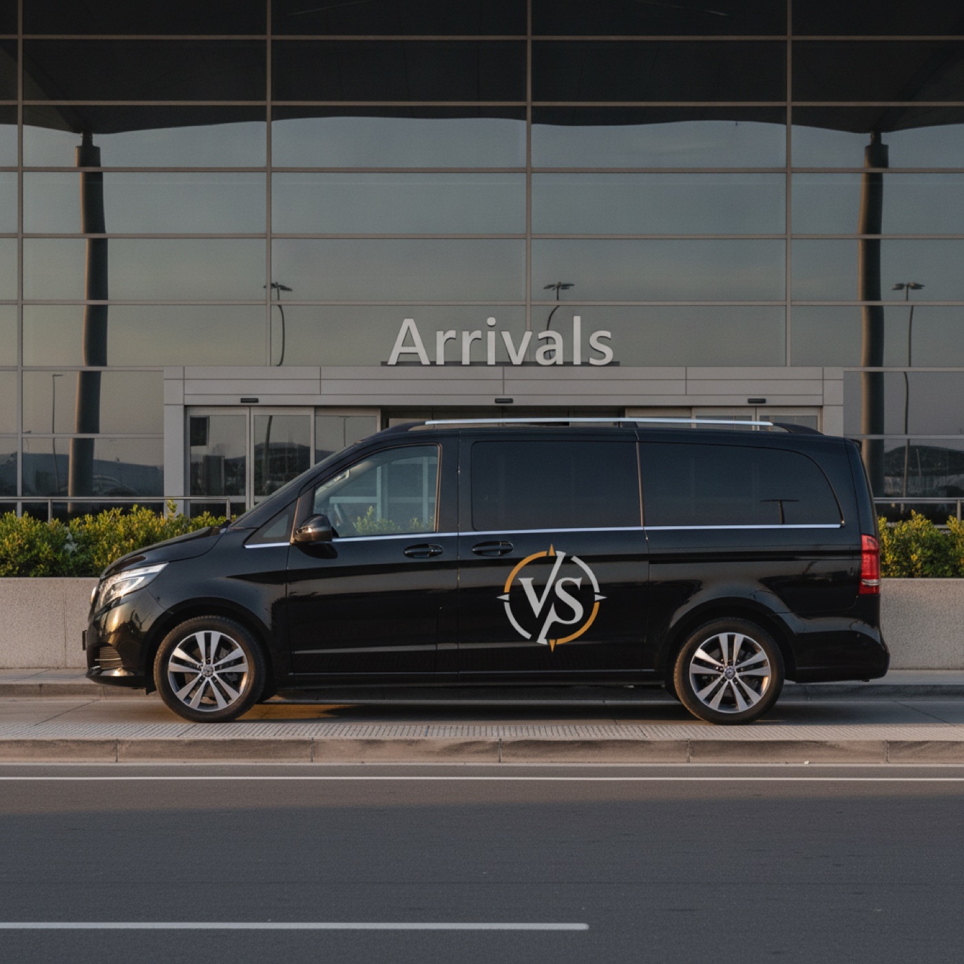 Airport transfer van at the terminal